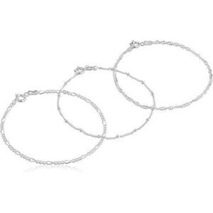 Set Of 3 Singapore, Figaro And Bead Station Chain Bracelets, .Delicate, 925